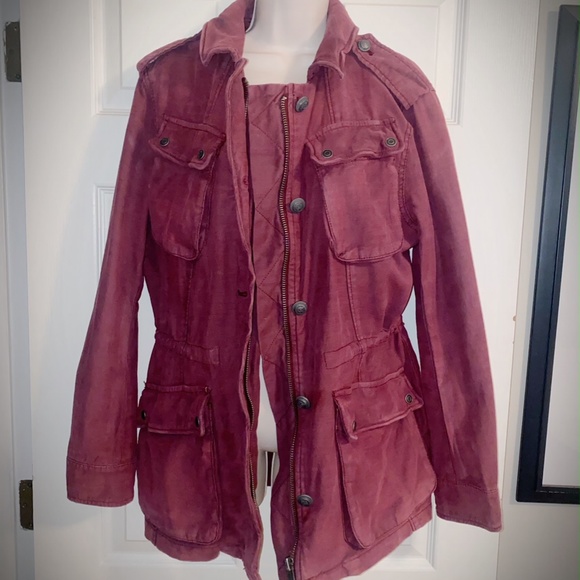 Free People Not Your Brothers Surplus Jacket Military Army Cargo Burgundy - Picture 4 of 5